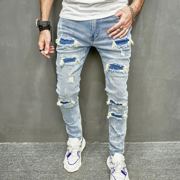 Wiaofellas Autumn Men Stylish Hip Hop Ripped Patch Skinny Jeans Pants For Men's Holes Distressed High Quality Jogging Male Denim Trousers